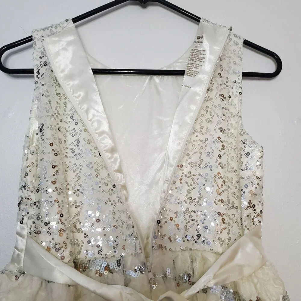 Special Editions Ivory Sequin & Lace Girls Dress Size 16 Sleeveless Satin Bow Ac - Picture 4 of 5